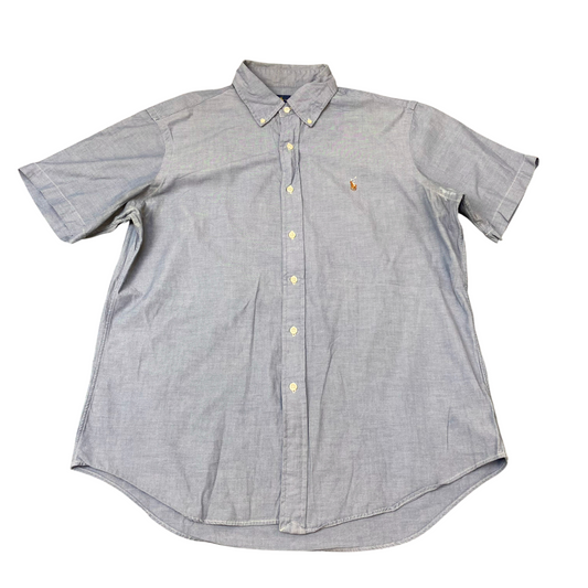 Ralph Lauren Shirt Mens L Blue Short Sleeve Brown Pony Logo Button Down