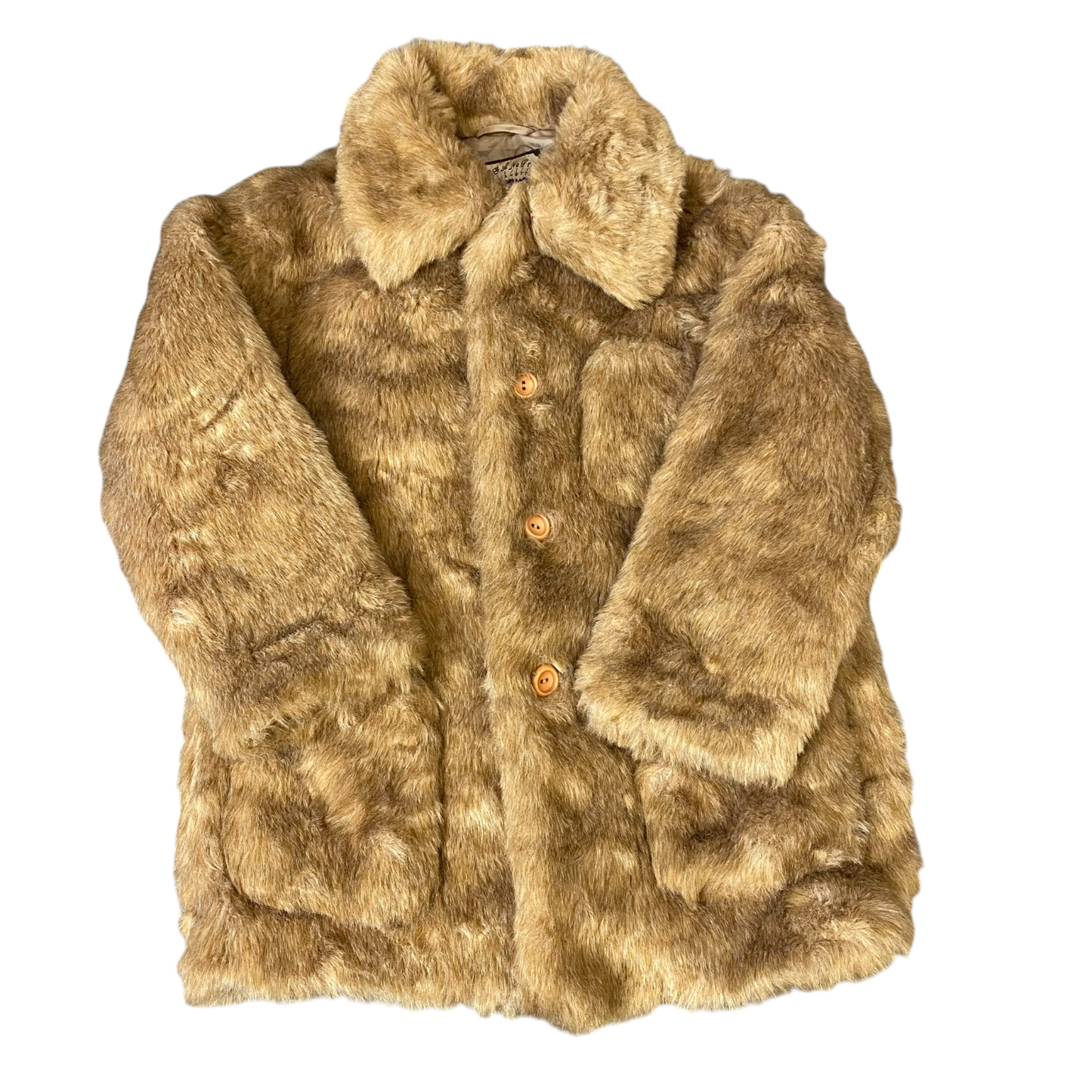 Organetto Faux Fur Jacket Womens L Brown Lined Plush Warm Collared Button Front