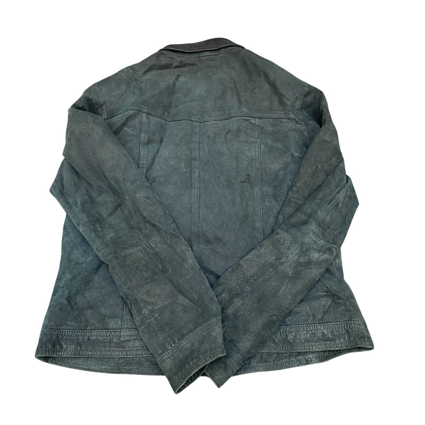 Gate Genuine Leather Jacket Women L Blue Lined Long Sleeve Collared Button Front