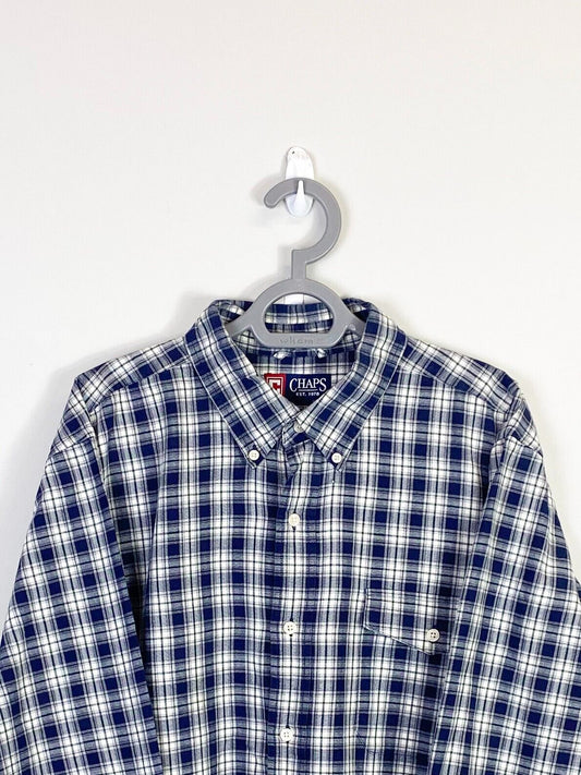 Chaps Shirt Mens XL Blue Plaid Cotton Long Sleeve Pocket Casual Button Down
