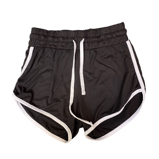 Running Sprinter Shorts Womens Small Black Athletic Drawstring Waist Dolphin Hem