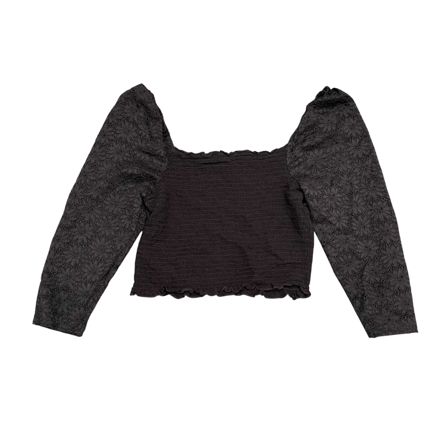 Eyeshadow Cropped Top Womens M Black Smocked Off-Shoulder Lace Long Sleeve