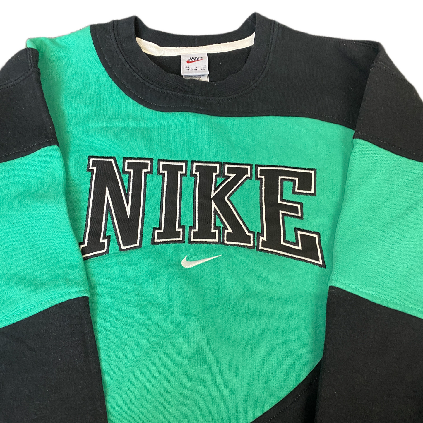 Nike Reworked Sweatshirt Men M Black Green Embroidered Spellout Logo Vintage Y2K