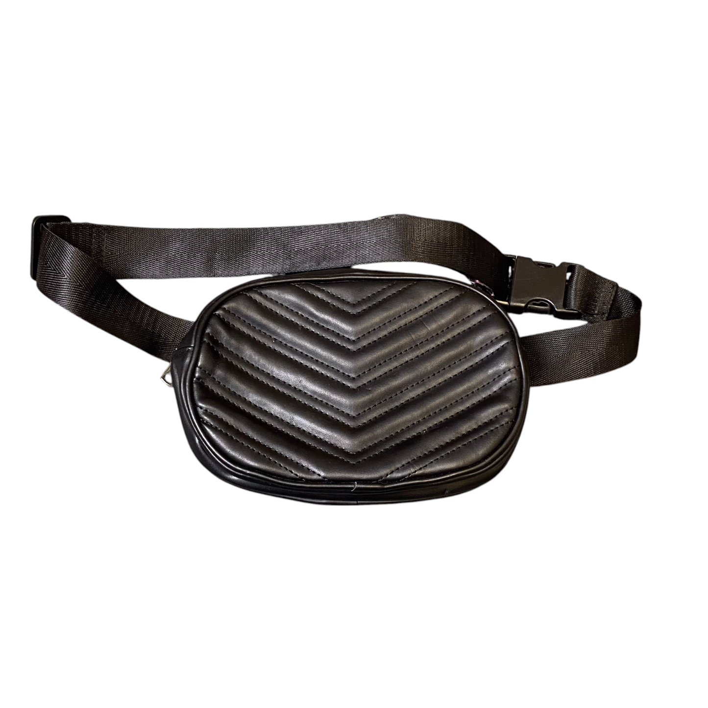 Unisex Waist Fanny Pack Bum Bag Black Leather Quilted Chevron Zipper Adjustable