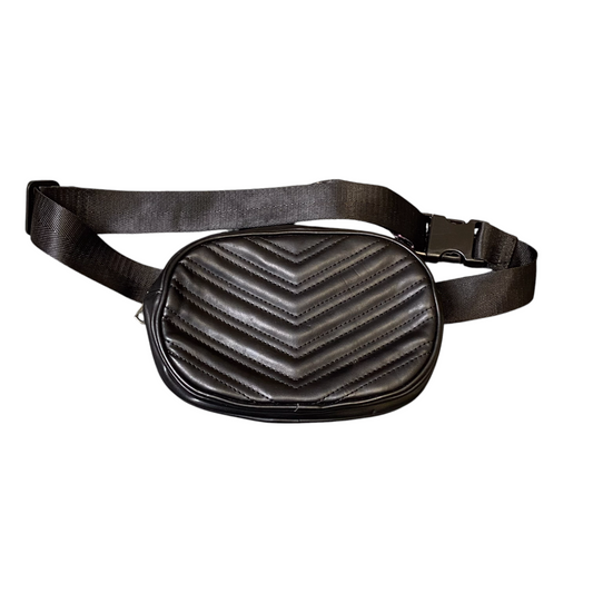 Unisex Waist Fanny Pack Bum Bag Black Leather Quilted Chevron Zipper Adjustable
