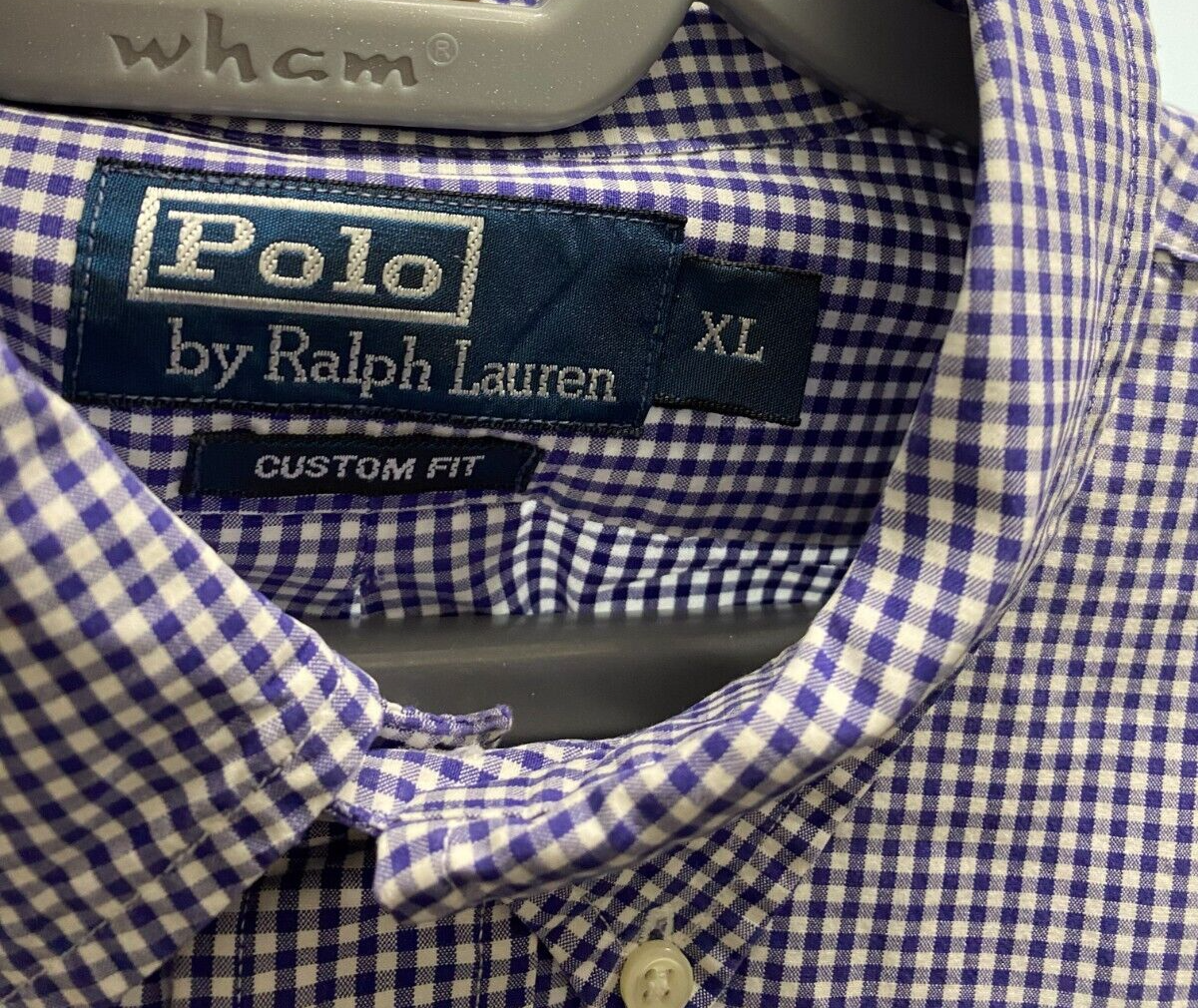 Ralph Lauren Shirt Mens XL Purple Checkered Custom Fit Red Small Polo Pony Logo