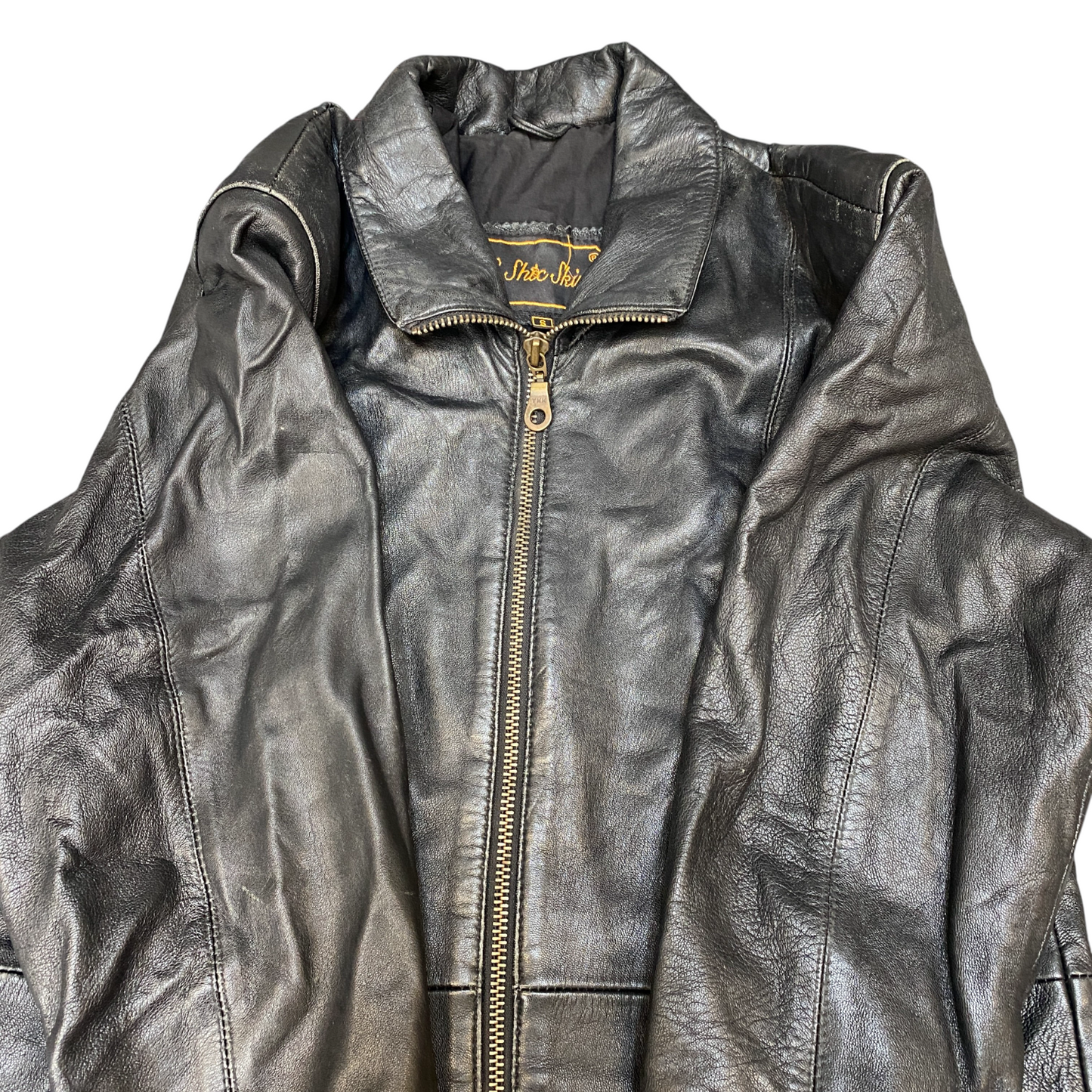 Shic Skinn Leather Jacket Womens Small Black Lined Long Sleeve Collared Full Zip