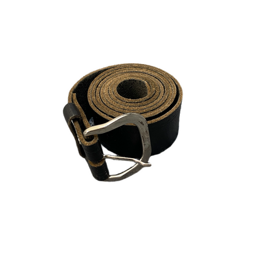 Waist Belt Mens Black Leather Adjustable Double-Stitched Buckle 44.5 inches