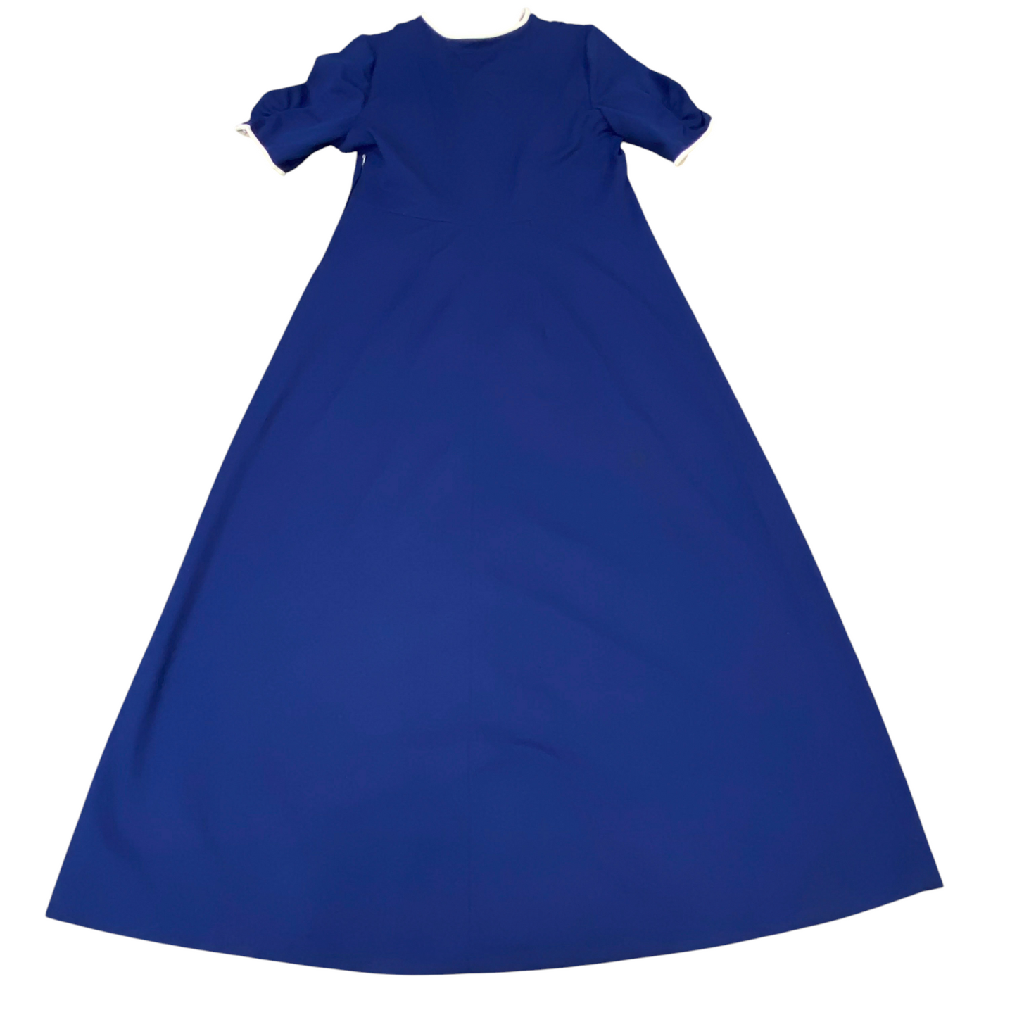 Long Maxi Dress Womens S Blue Embroidered Floral Short Sleeve V-Neck Pullover