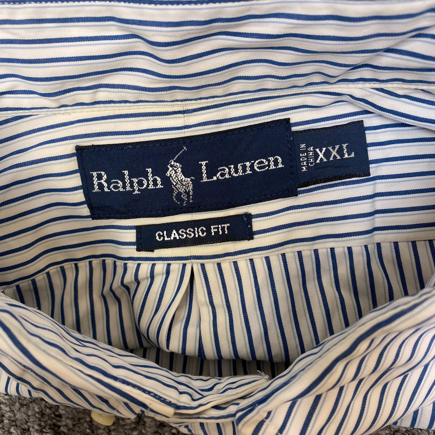 Ralph Lauren Shirt Mens XXL White Blue Striped Classic Fit Long Sleeve Button Up