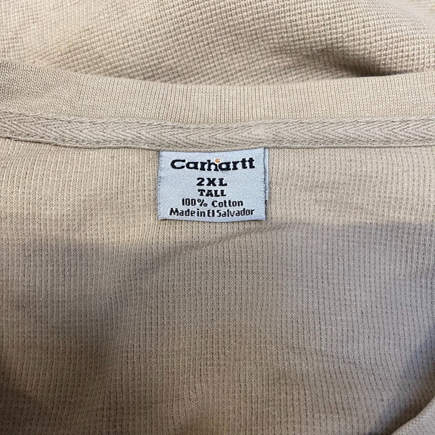 Carhartt Thermal Henley Shirt Mens 2XL Tall Beige Long Sleeve Relax Workwear Tee