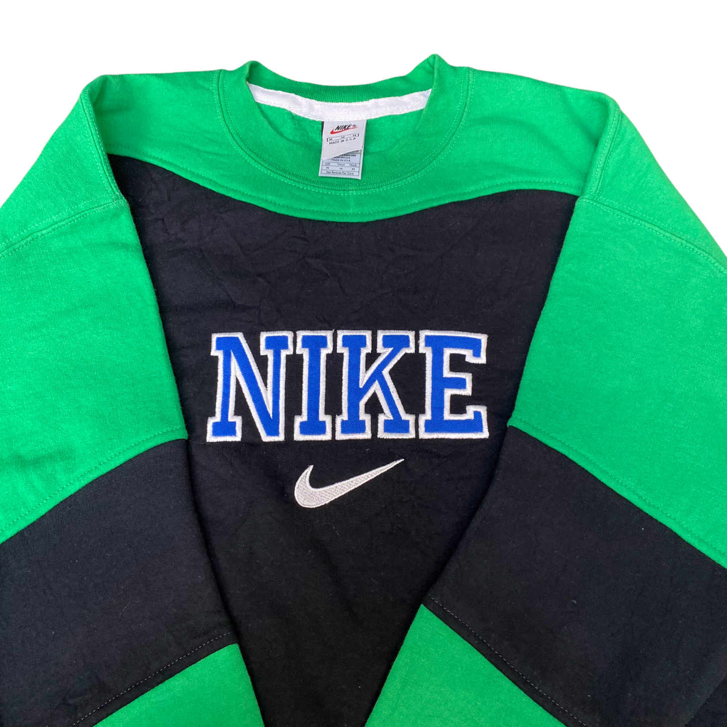 Nike Reworked Sweatshirt Men M Green Black Embroidered Spellout Logo Vintage Y2K