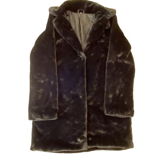 Womens Faux Fur Coat Medium Brown Soft Plush Long Sleeve Collared Button Front