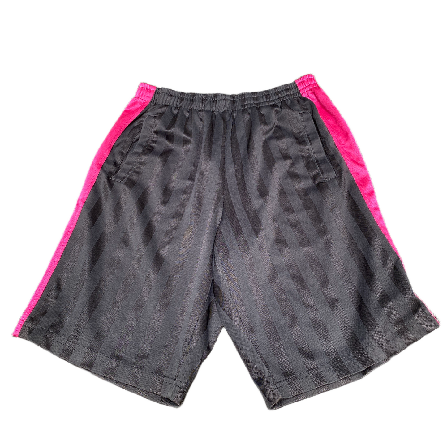 Basketball Shorts Mens Medium 28" Waist Black Pink Self Striped Elastic Waist