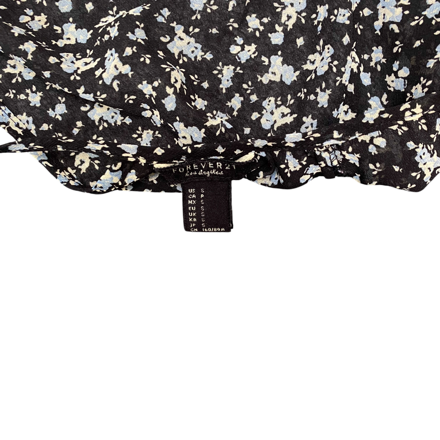 FOREVER 21 Blouse Top Womens S Black Ditsy Floral Long Sleeve Keyhole Pullover