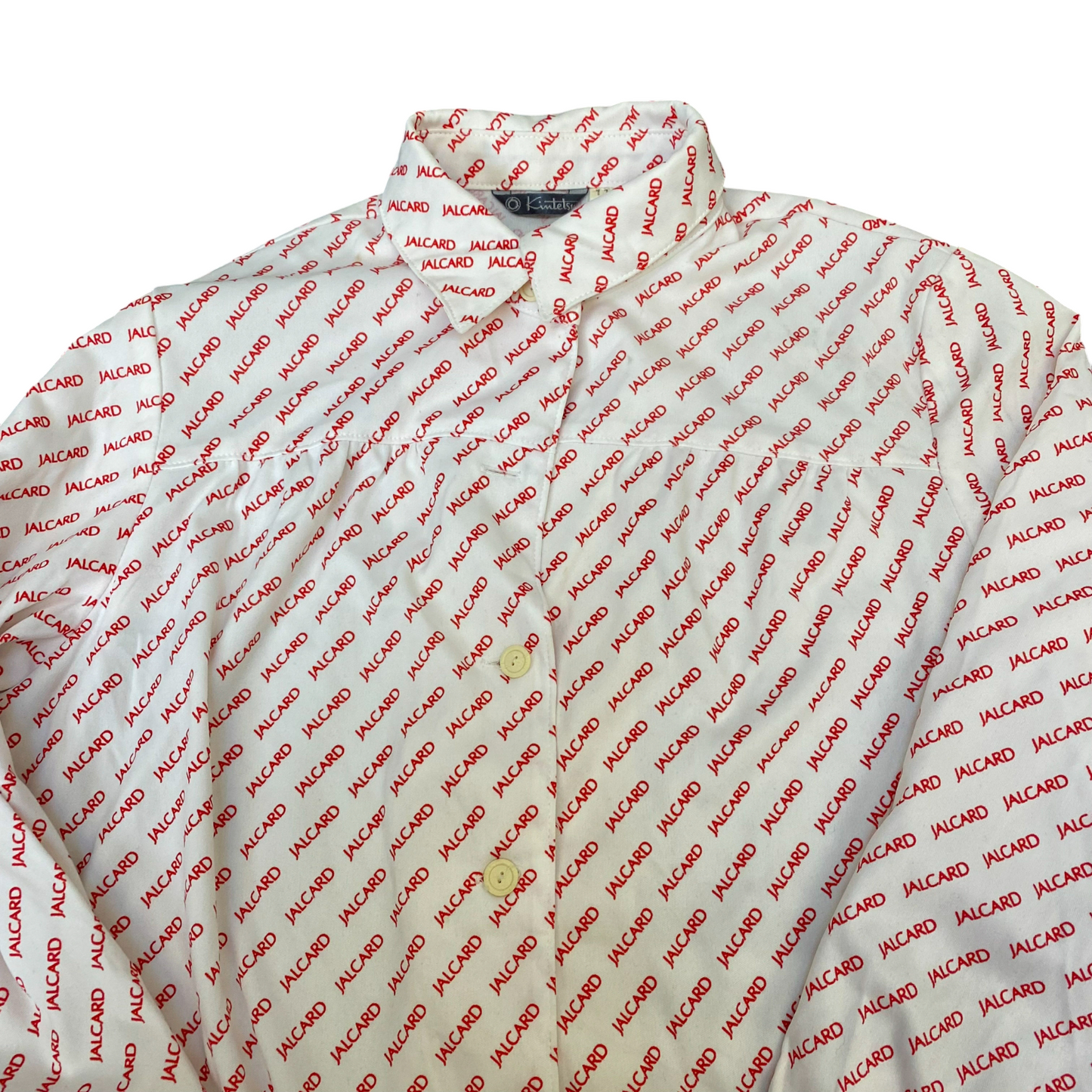 Kintetsu Button Up Shirt Womens M White Red Graphic Print Long Sleeve Collared
