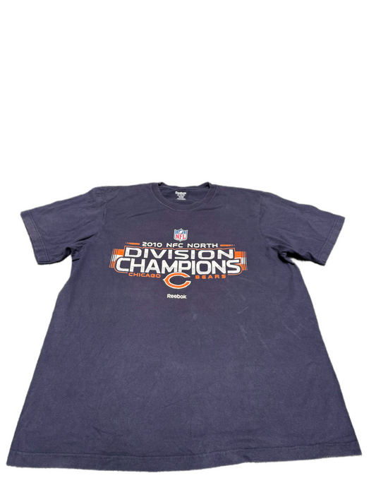 NFL Chicago Bears 2010 Reebok Football T-Shirt Fits as Mens 2XL Navy Graphic