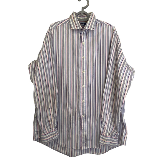 Ralph Lauren Shirt Mens Large Blue Stripe Westerton Cotton Long Sleeve Button Up