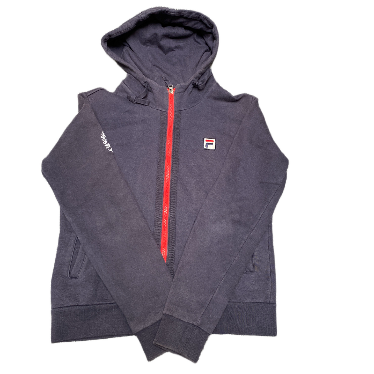 FILA Hoodie Womens Medium Black Fleece Lined Embroidered Patch Logo Full Zip