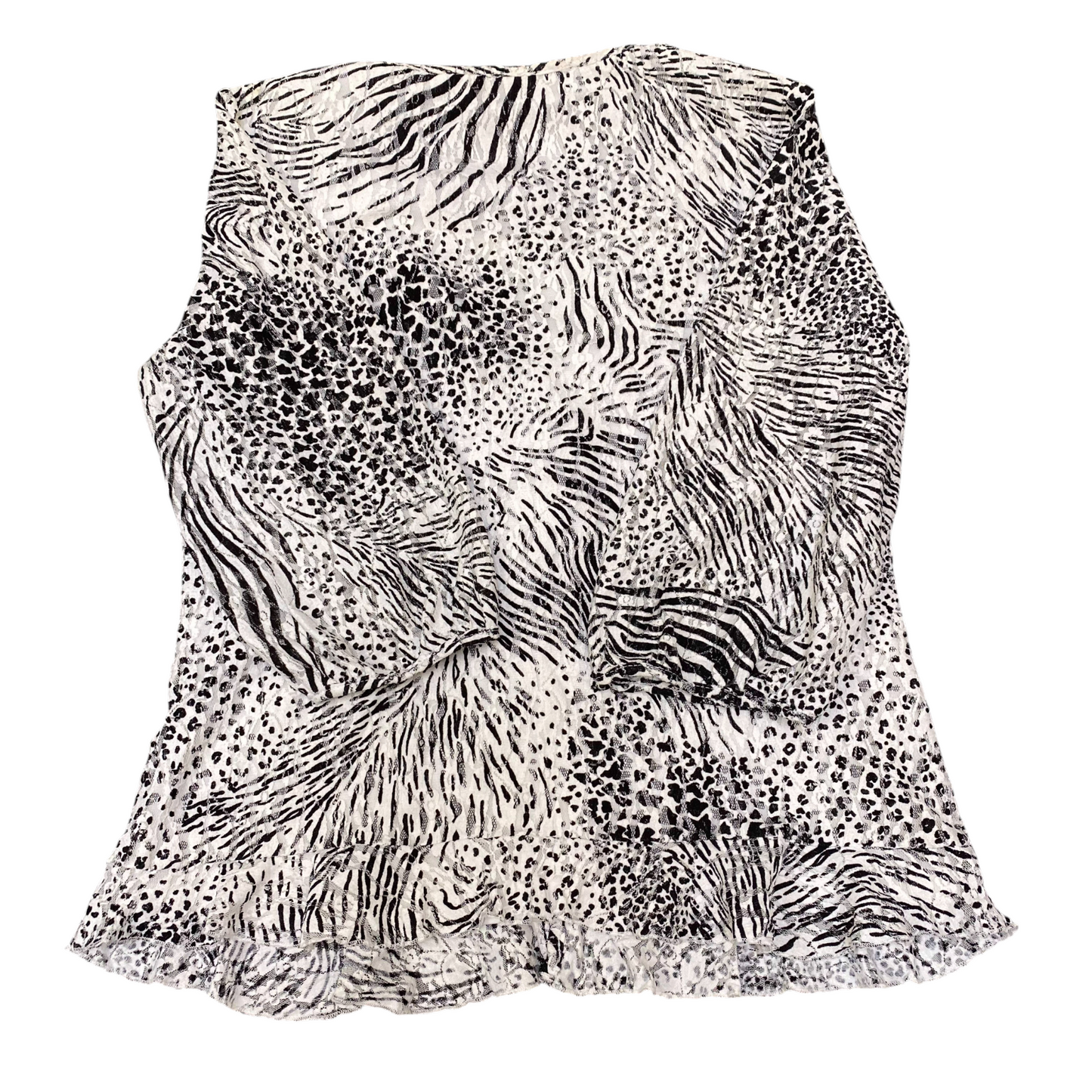 Blouse Top Womens M White Black Leopard Print Ruffled Detail Peplum Hem Outdoor