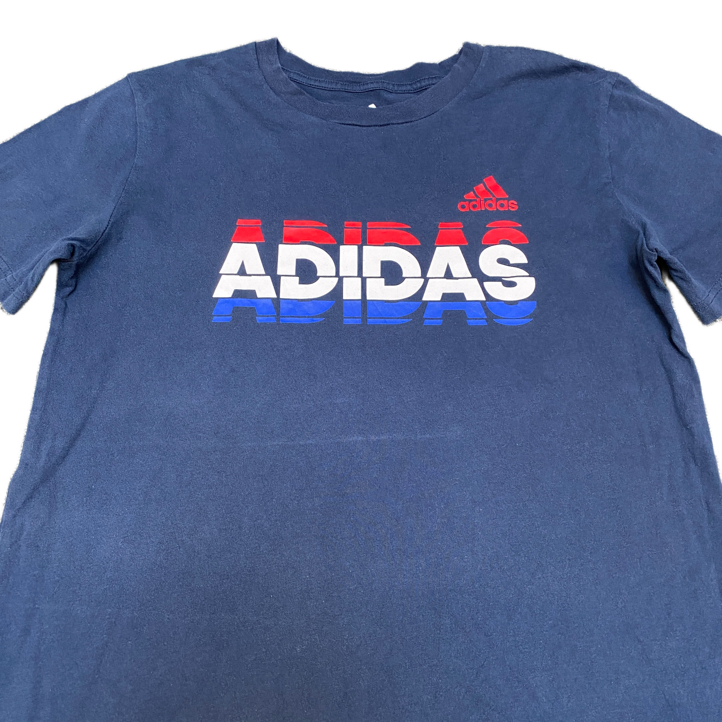 Adidas T-Shirt Boys Large Blue Graphic Print Standard Fit Stretch Crew Neck Tee