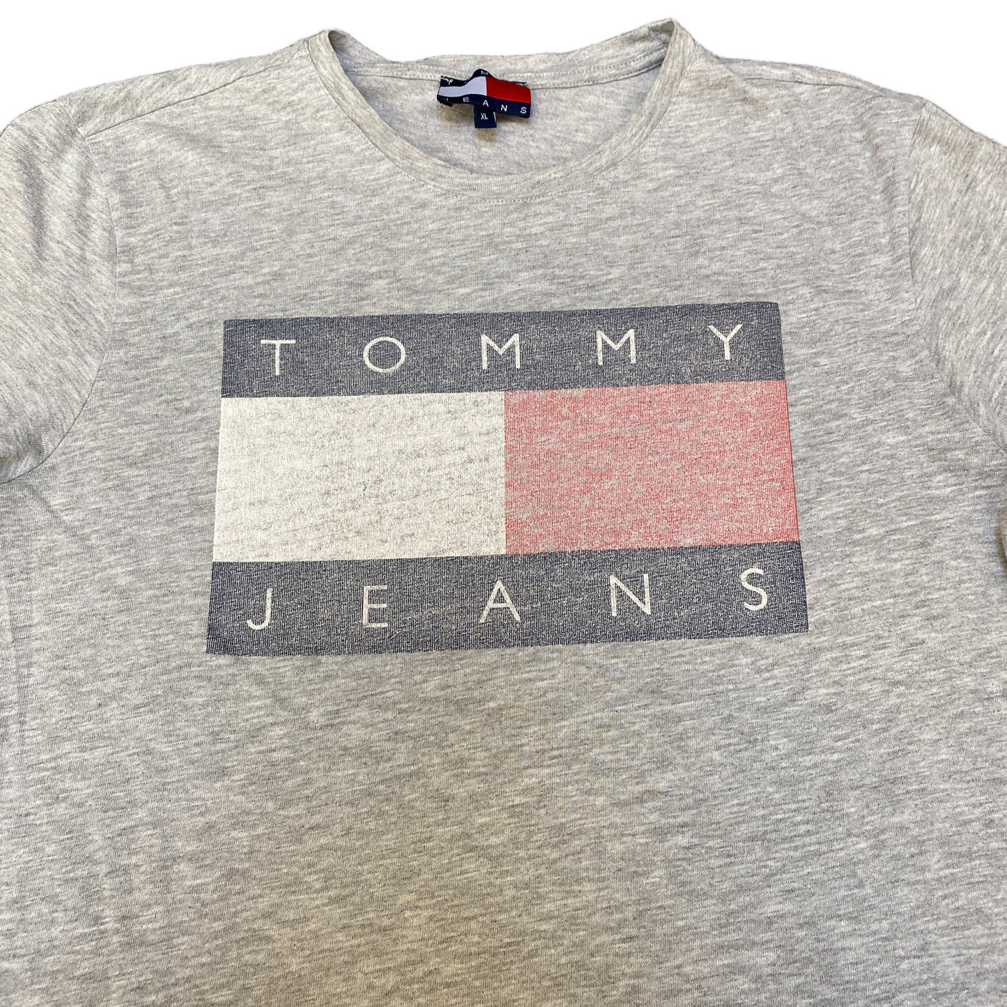 Vtg Tommy Hilfiger T-Shirt Womens XL Grey Heather Regular Fit Logo Short Sleeve