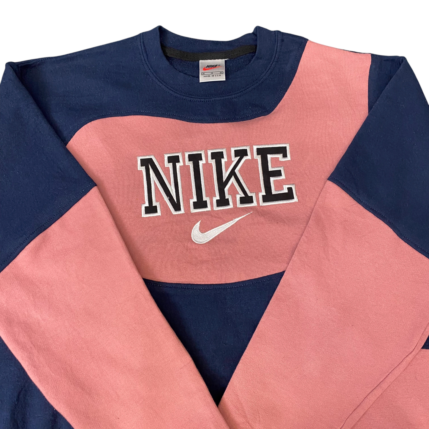 Nike Reworked Sweatshirt Mens M Blue Pink Embroidered Spellout Logo Vintage Y2K