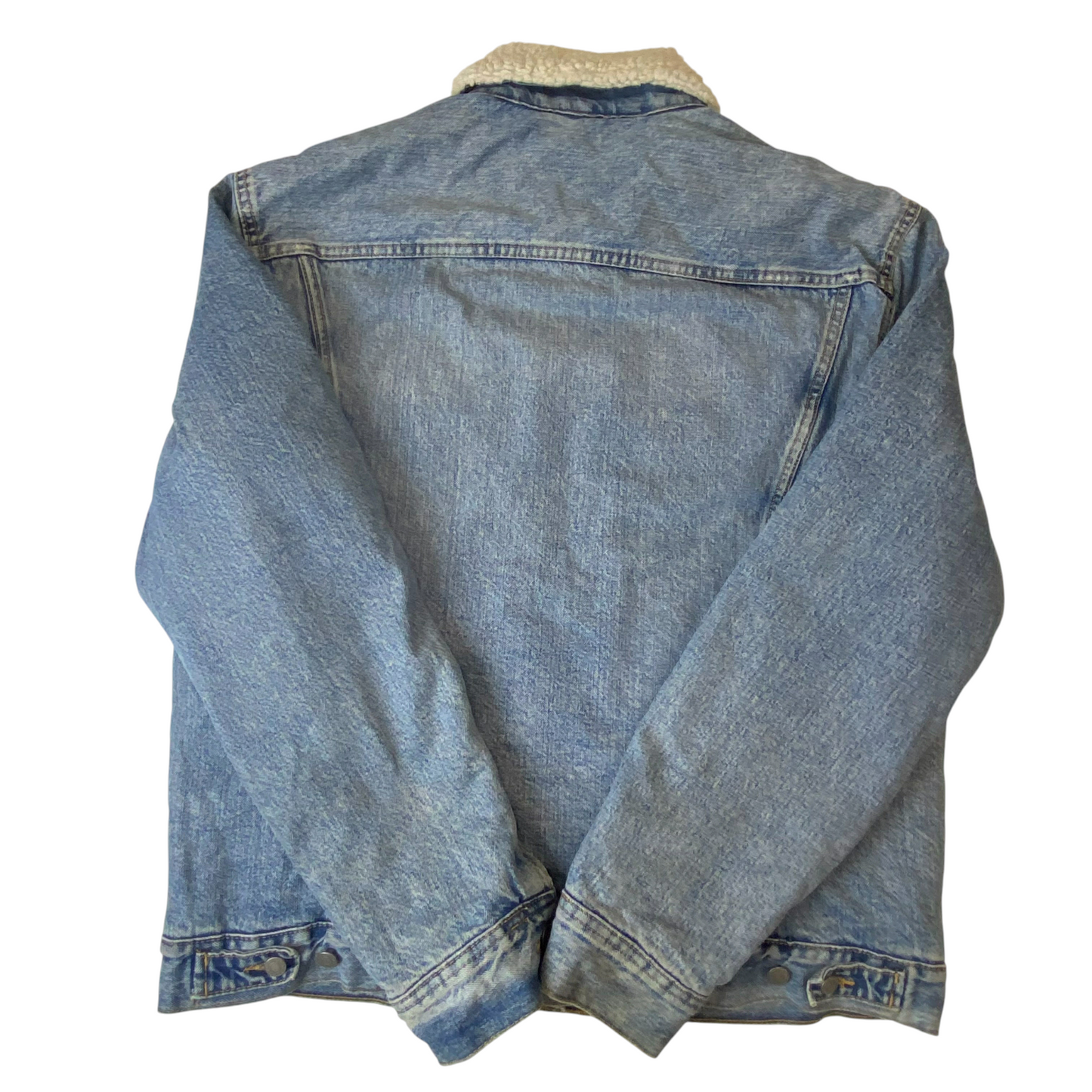 H&M Trucker Jacket Mens L Blue Denim Stone Wash Sherpa Lined Collar Button Front