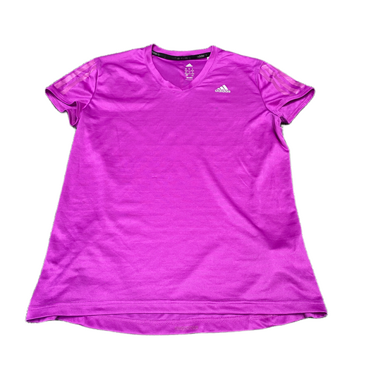 Adidas Climalite T-Shirt Womens Medium Purple 3-Stripes Short Sleeve V Neck Tee