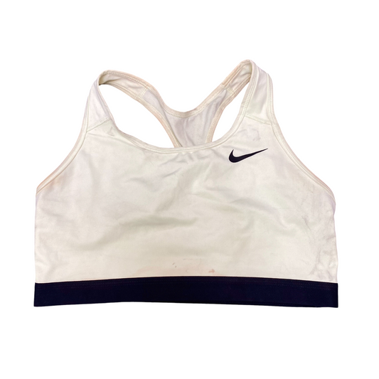 Nike Sports Bra Womens S White Blue Dri-Fit Racerback Swoosh Workout Training