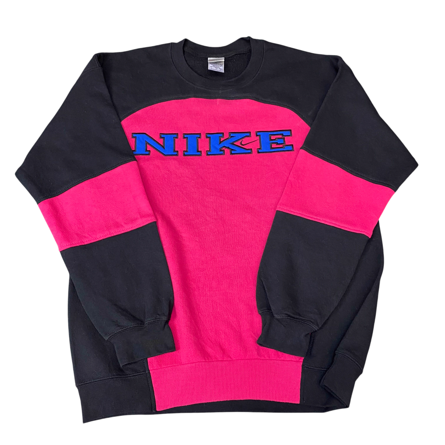 Nike Reworked Sweatshirt Mens L Pink Black Embroidered Spellout Logo Vintage Y2K