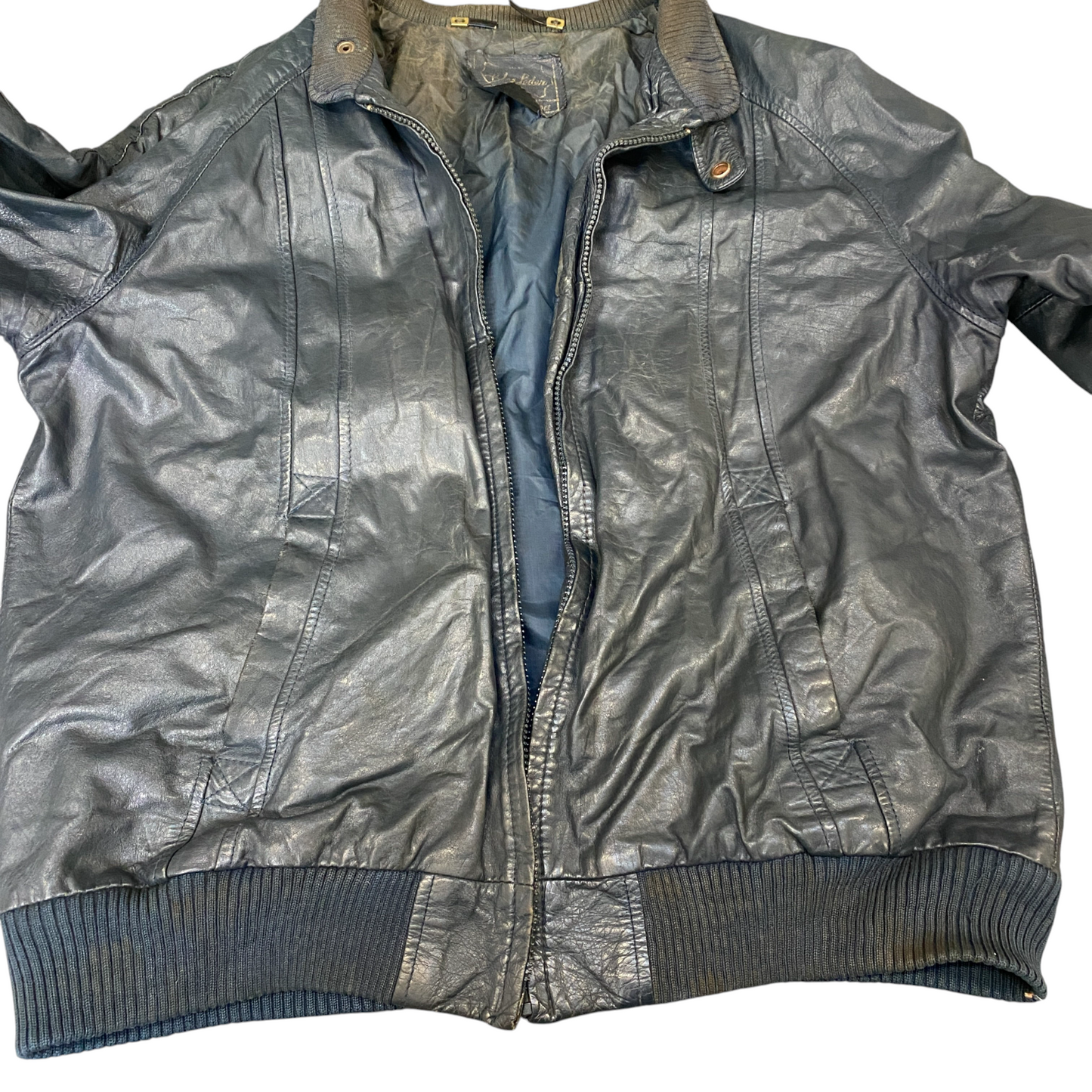 C&A Genuine Leather Biker Jacket Mens Large Black Lined Long Sleeve Full Zipper