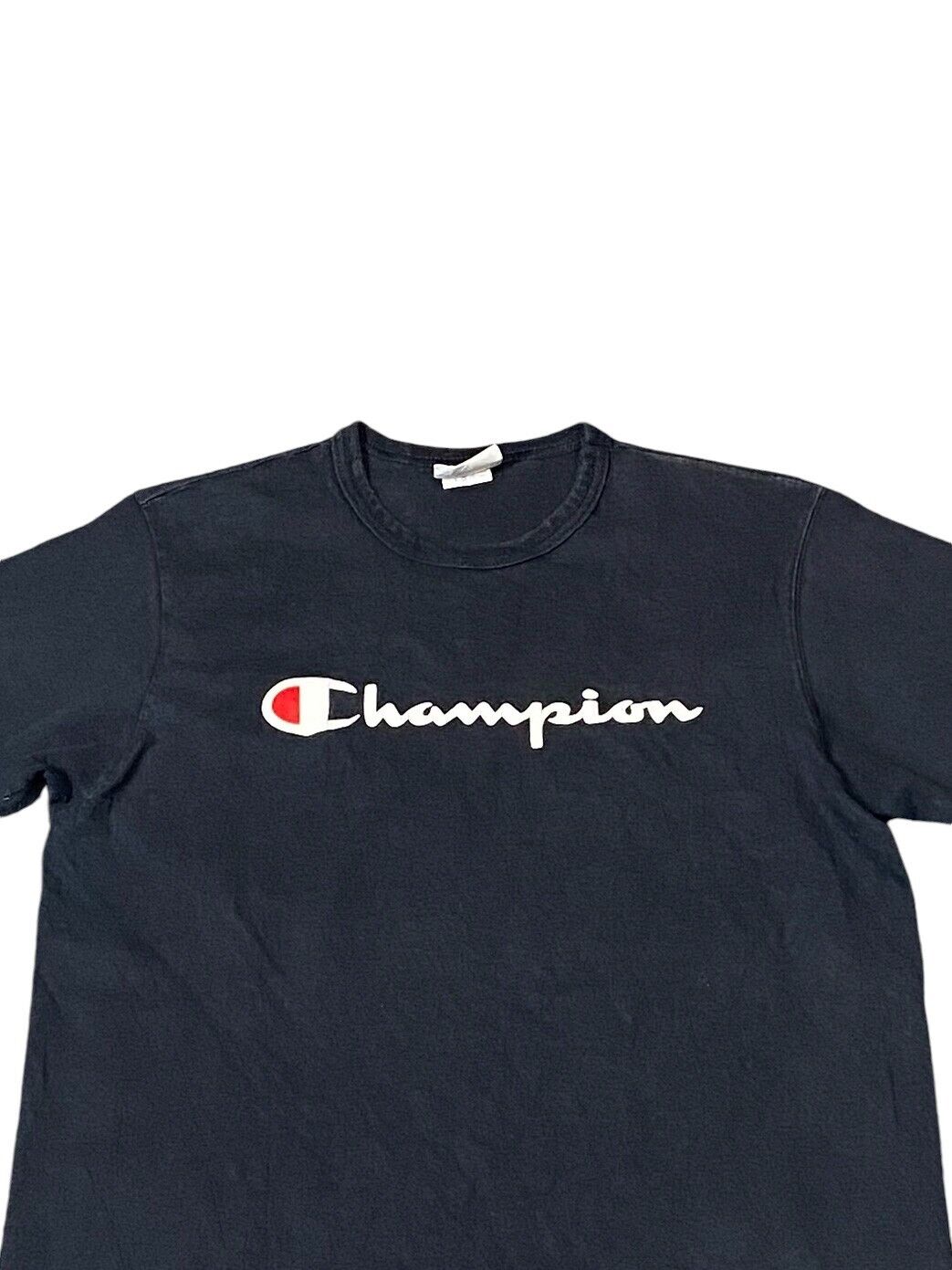 Champion T-Shirt Women's Large Black Logo Short Sleeve Crew Neck Pullover Tee