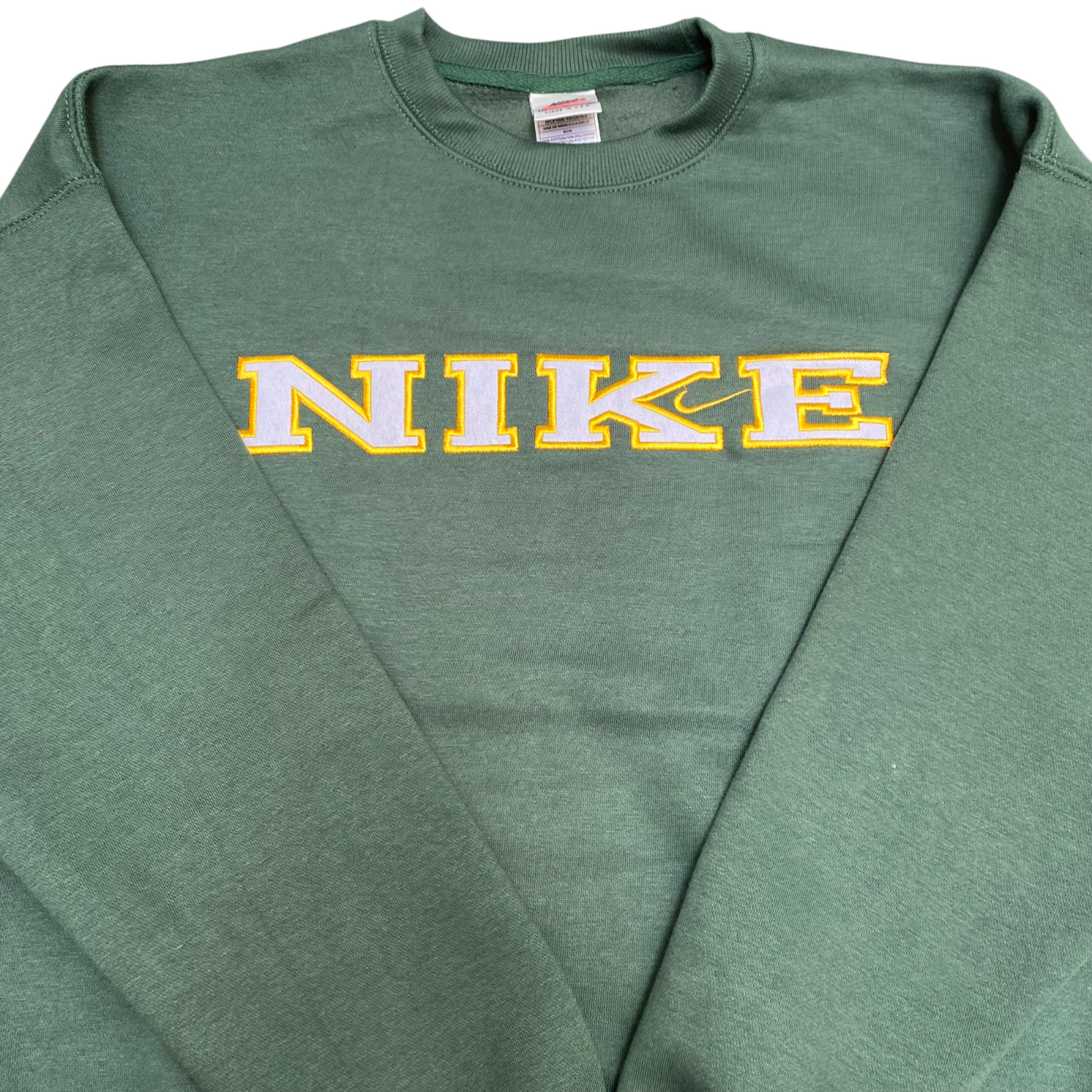 Nike Reworked Sweatshirt Mens M Green Heather Embroidered Long Sleeve Crew Neck