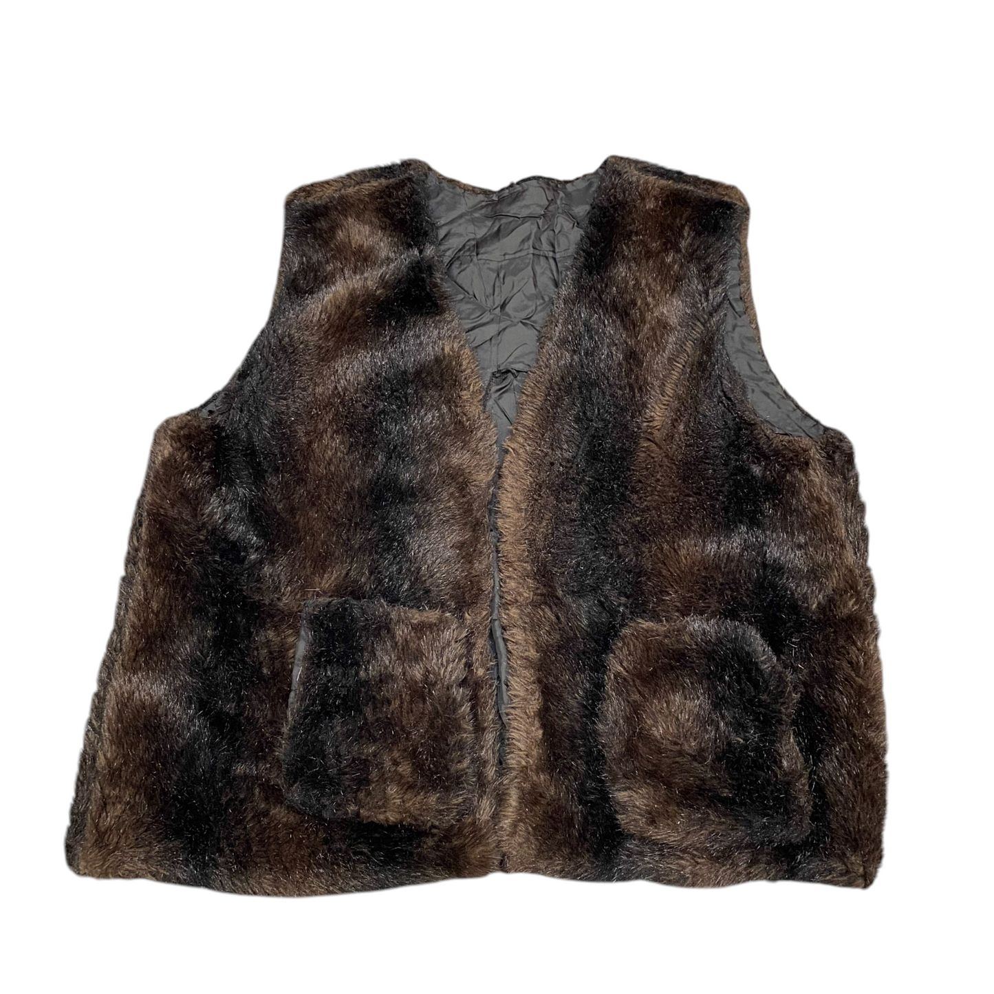 Womens Faux Fur Reversible Vest XL Brown Lined Lightweight Pockets Sleeveless