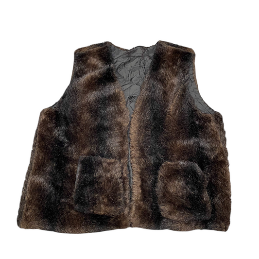 Womens Faux Fur Reversible Vest XL Brown Lined Lightweight Pockets Sleeveless