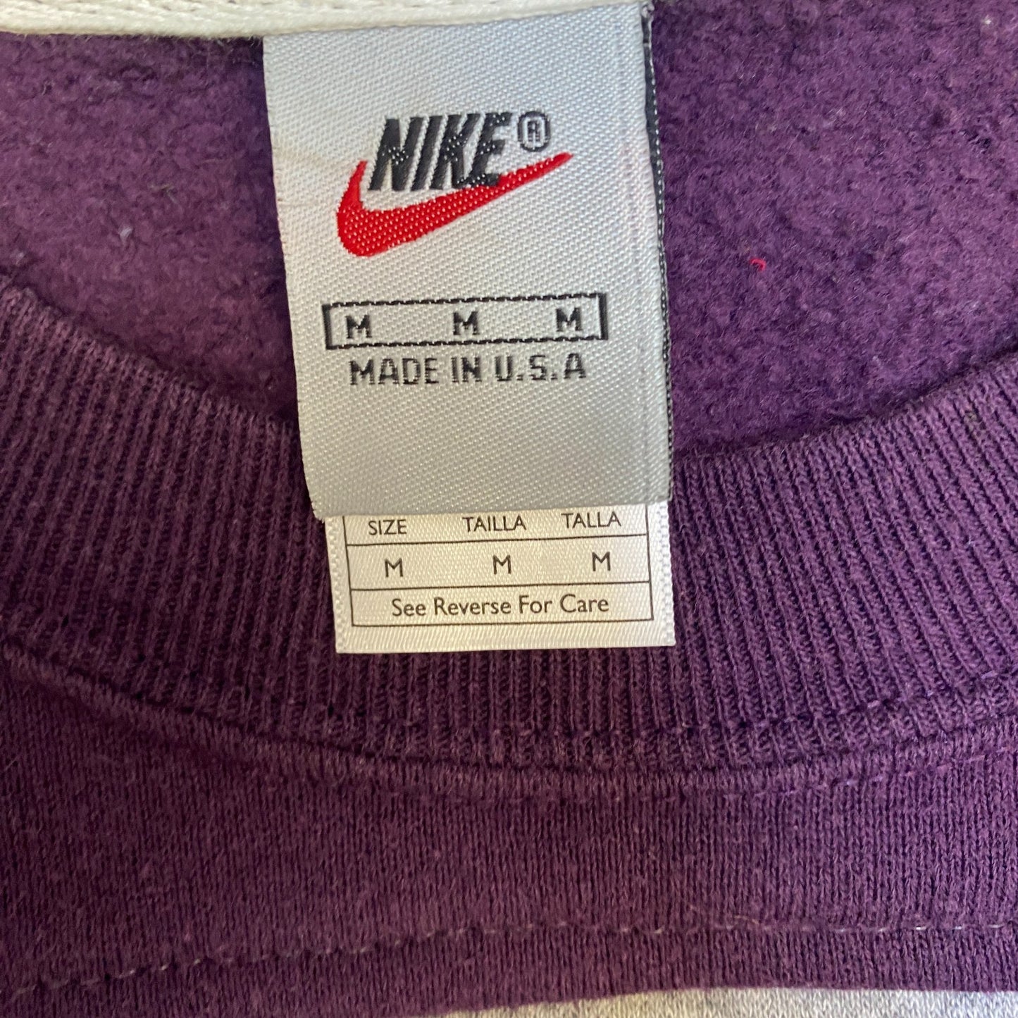 Nike Reworked Sweatshirt Men M Grey Purple Embroidered Spellout Logo Vintage Y2K