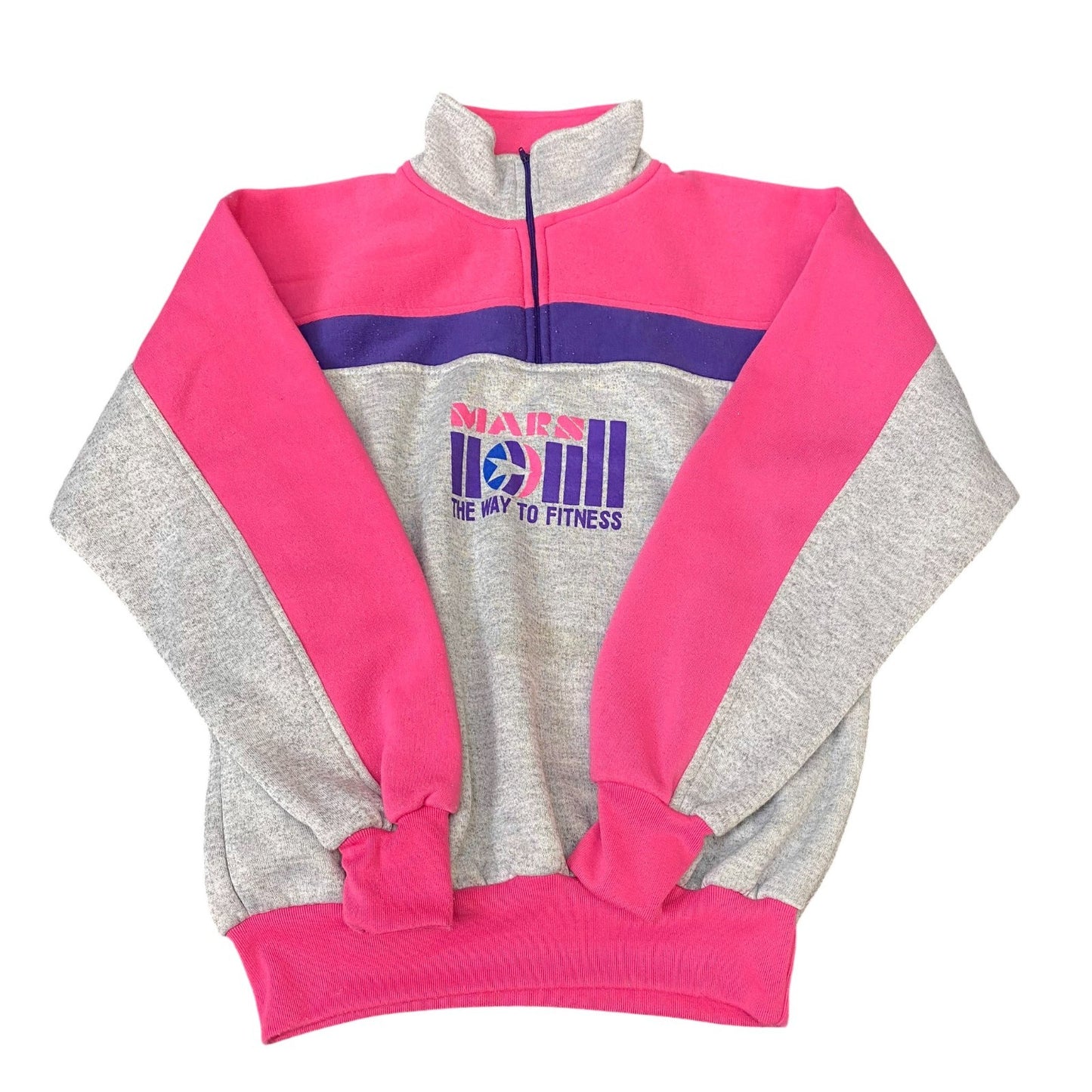 Sweatshirt Womens Medium Grey Pink Fleece Mars The Way To Fitness 1/4 Zip