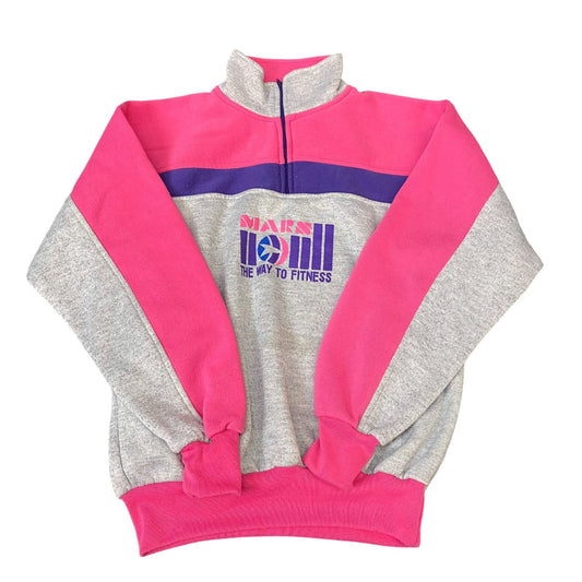Sweatshirt Womens Medium Grey Pink Fleece Mars The Way To Fitness 1/4 Zip
