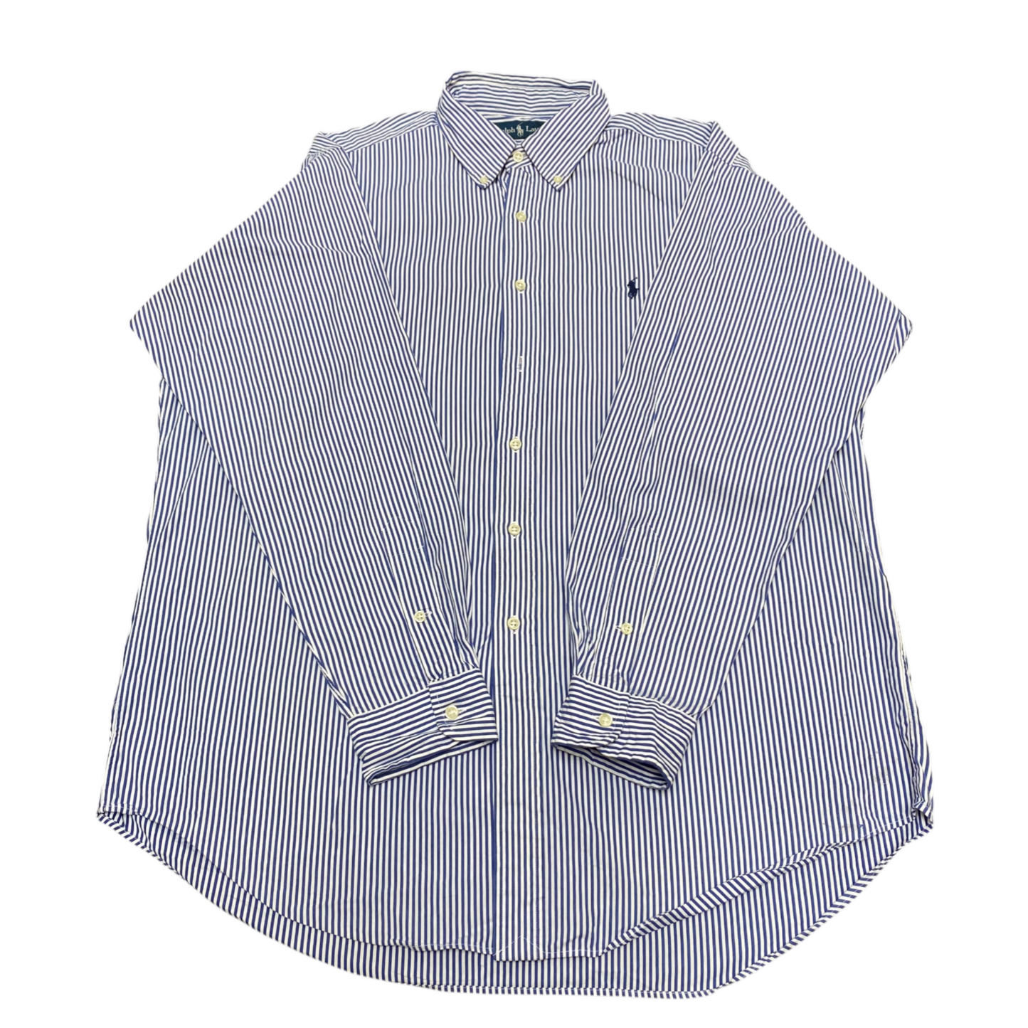 Ralph Lauren Shirt Mens Large Blue Striped Long Sleeve Small Blue Polo Pony Logo