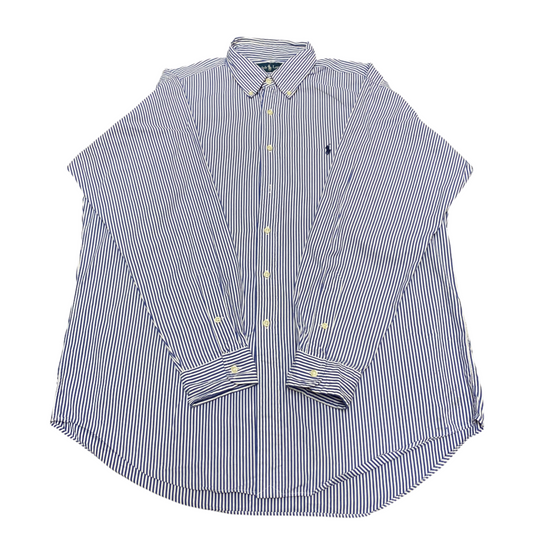 Ralph Lauren Shirt Mens Large Blue Striped Long Sleeve Small Blue Polo Pony Logo