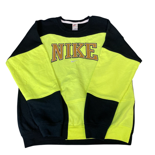 Nike Reworked Sweatshirt Mens L Green Black Embroidered Spellout Logo Vtg Y2K