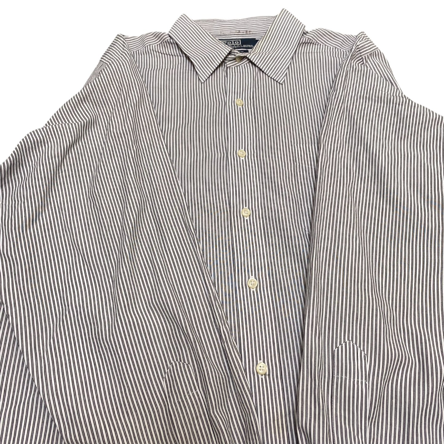 Ralph Lauren Formal Shirt Mens L Black White Stripe Cotton Long Sleeve Collared