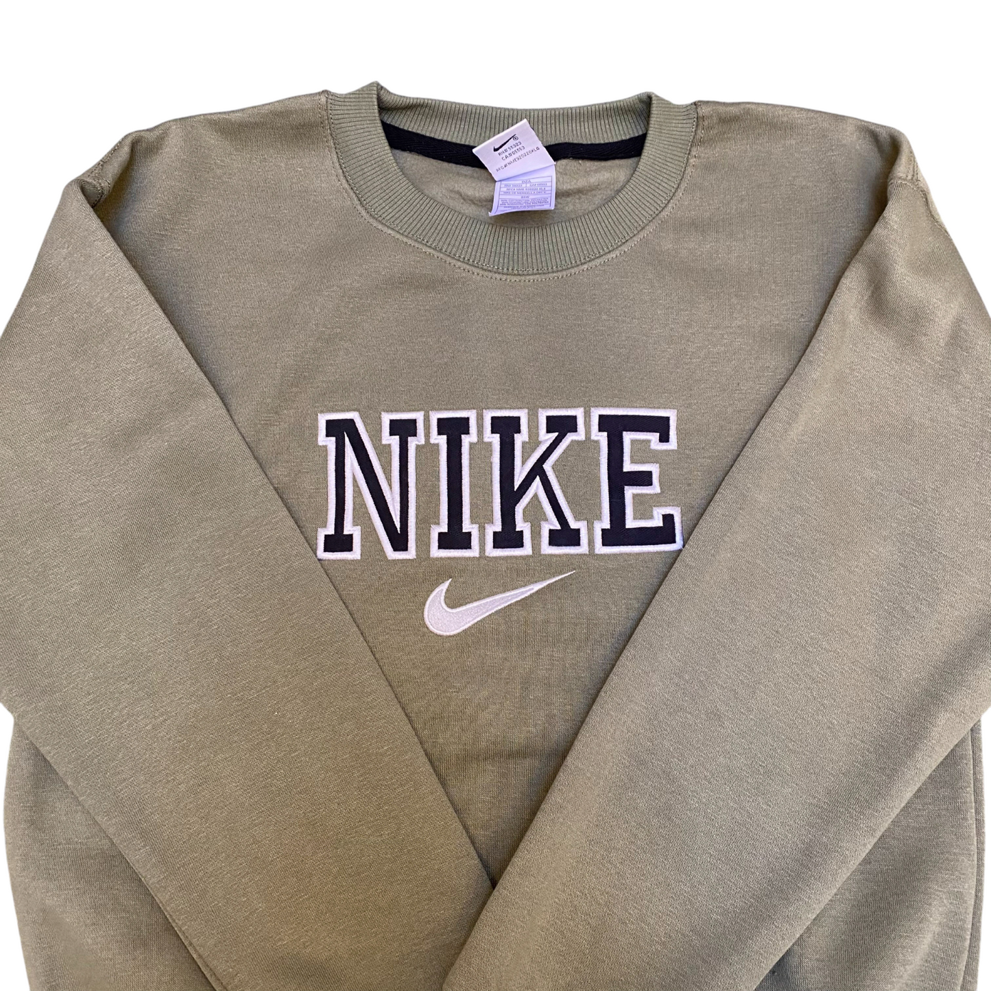 Nike Reworked Sweatshirt Mens S Green Heather Embroidered Long Sleeve Crew Neck