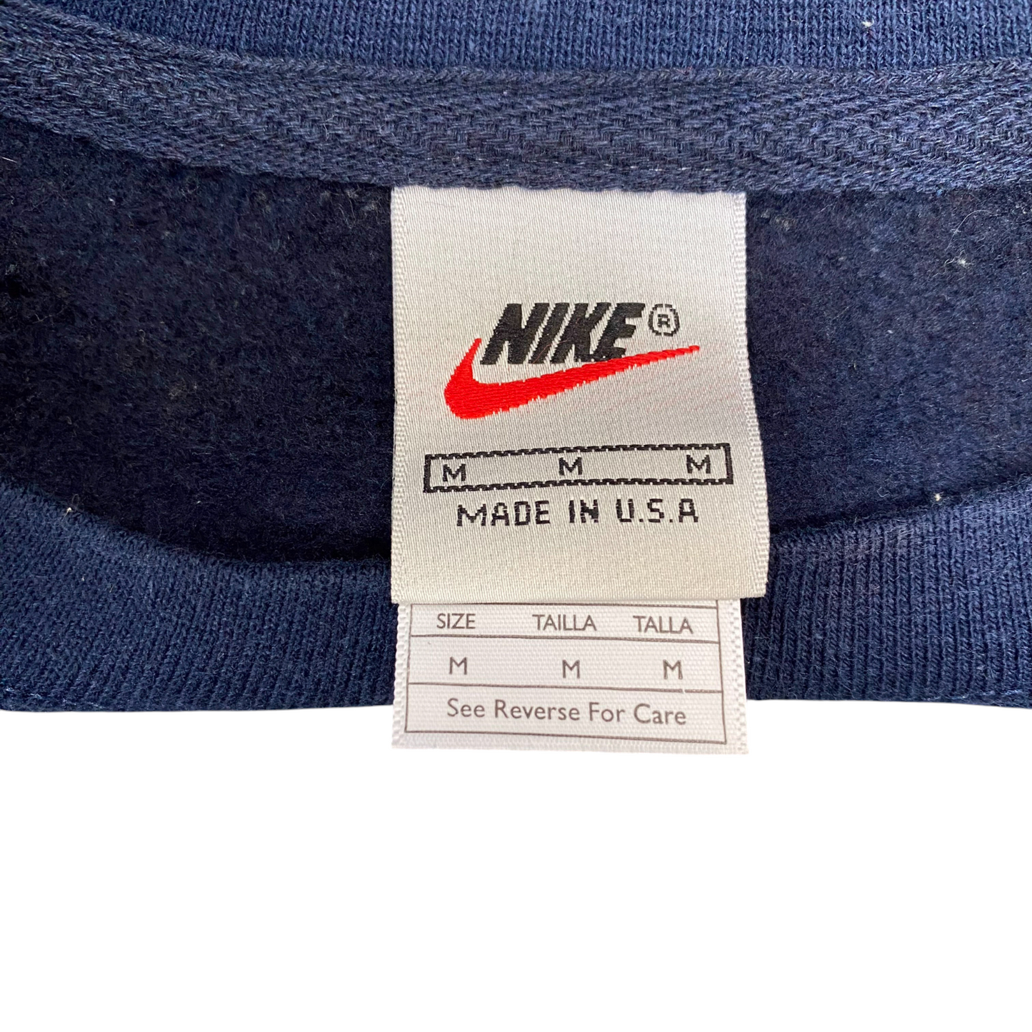 Nike Reworked Sweatshirt Mens Medium Blue Embroidered Spell Out Logo Crew Neck