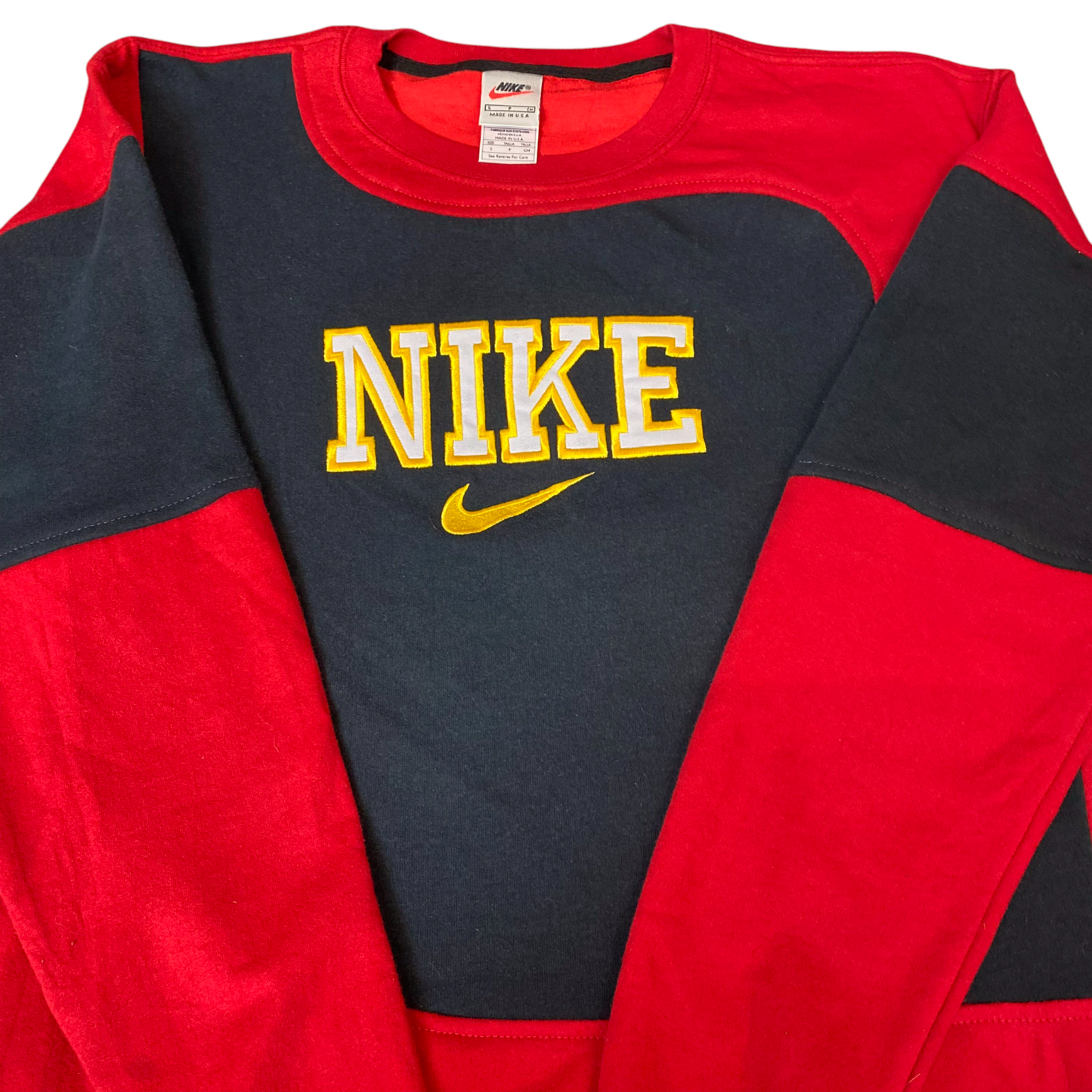 Nike Reworked Sweatshirt Mens Small Red Black Embroidered Spellout Logo Vtg Y2K