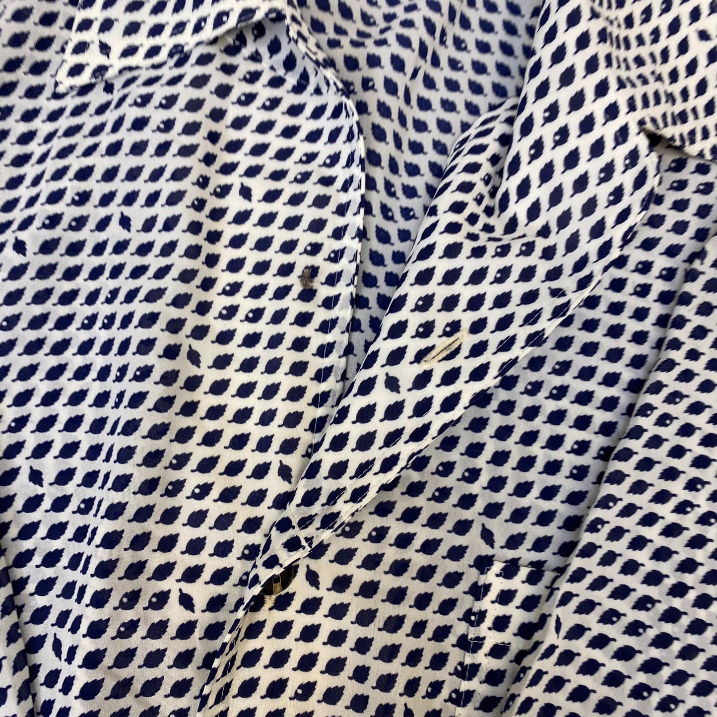 Menic Button Up Shirt Mens L White Black Leaf Print Casual Short Sleeve Collared