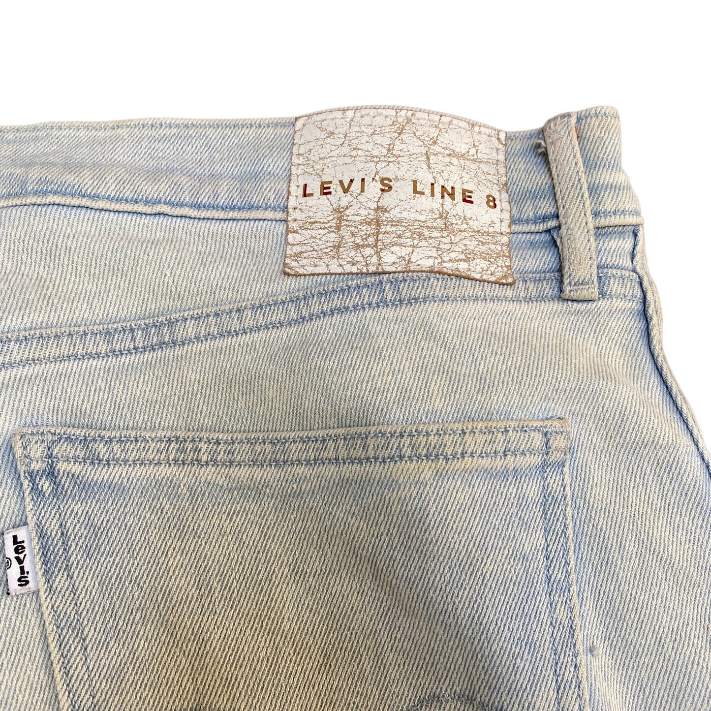 Levi's Jeans Fits as Womens 34" Waist Blue Denim Double Stitch Raw Hem White Tab