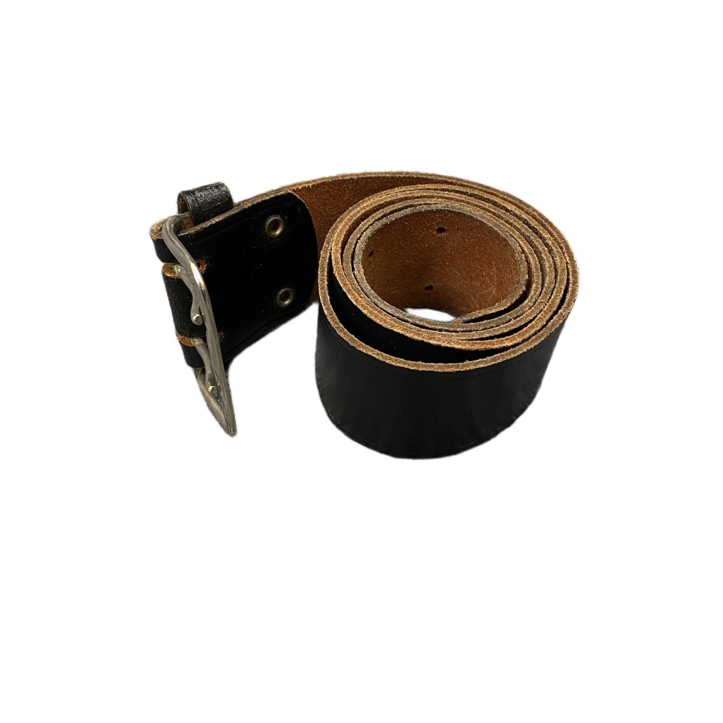 Waist Belt Mens Black Leather Adjustable Silver Double Pin Buckle 32 Inches