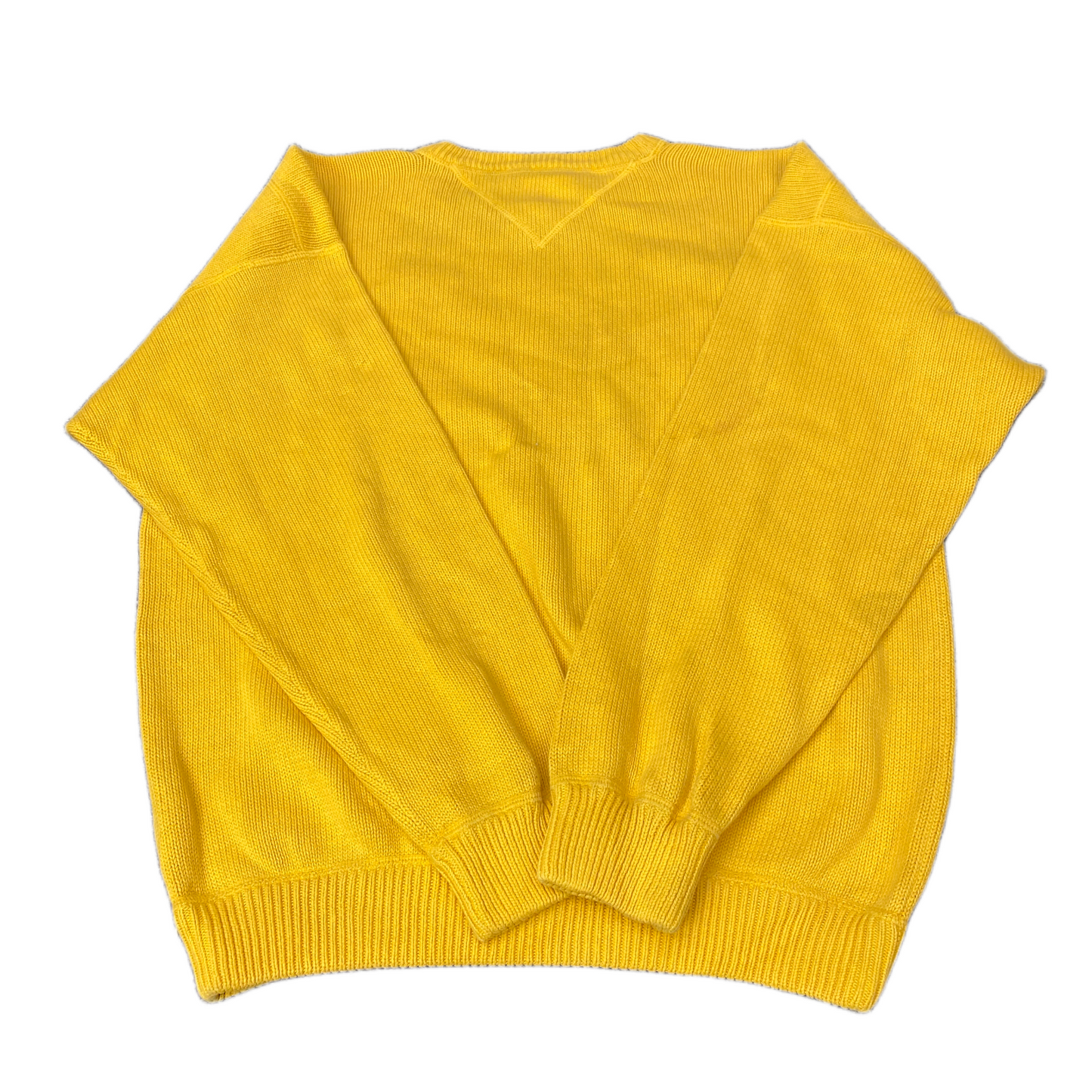Tommy Hilfiger Sweater Mens Medium Yellow Embroidered Logo Crew Neck Pullover